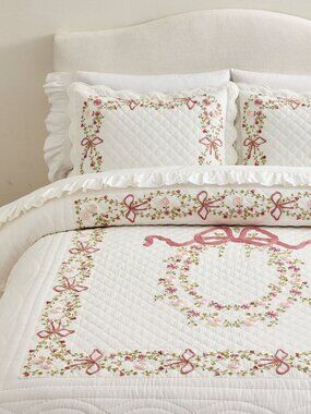 LoveShackFancy x Pottery Barn Bow Embellished Quilt Full Queen Bedding NWT